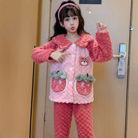 Sanrio Pajamas Kuromi Anime Children Comfortable Coral Cartoon Cute Warm Casual Home Clothing