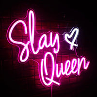 Lusy Store LLC Slay Queen Neon Sign Pink White LED for Wall Decor Bedroom Girl Aesthetic Room Dorm Decor Party Gifts Neon Sign