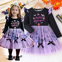 Prowow 2-8Y Kids Purple Halloween Dresses For Girls Long Sleeve Princess Mesh Spooky Spider Dress Children Halloween Costumes Purple