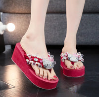 Hello Kitty Sanrio Soft Flip Flop Sandals Y2k Beach Slides Shoes Women Casual Wedge High Heels Platform For Slippers Ladies Gift red