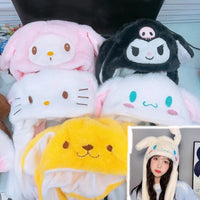 Kawaii Sanrio Ear Moving Hat: Cinnamoroll, My Melody & Kuromi Soft Plush Jumping Up Cap