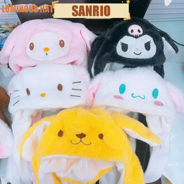 Led Light Kuromi Cap Hello Kitty Cinnamoroll Glowing Plush Ear Move Hat Anime Cartoon Jumping Up Ear Novetly Cap Gifts