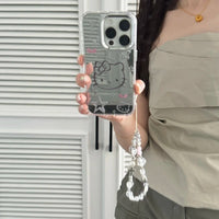 Cute Cartoon Sanrio Y2K Hello Kitty Silver Plating Phone Case For iPhone 16 15 14 13 12 11 Pro Max Cases Mirror Surface Cover