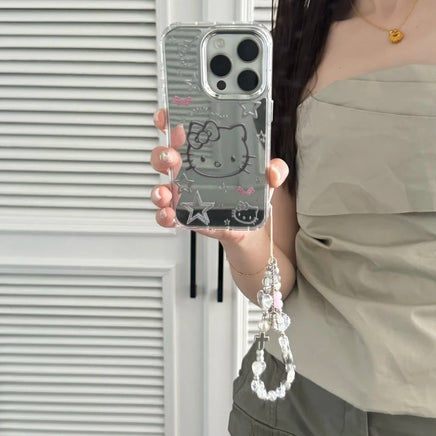Cute Cartoon Sanrio Y2K Hello Kitty Silver Plating Phone Case For iPhone 16 15 14 13 12 11 Pro Max Cases Mirror Surface Cover