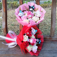 Lusy Store LLC Kuromi My Melody Cinnamoroll Hello Kitty Soap Flower Cartoon Plush Bouquet Valentine's Day Christmas Graduation Gift Bouquet