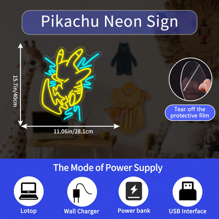 Lusy Store LLC Pikachu Neon Sign for Gaming Room LED Neon Light Sign Perfect for Bedroom Gifts Neon Sign