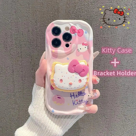 Kuromi Hello Kitty Bracket Bracelet Phone Case For iPhone 16 15 Pro Max 14 11 12 13 Mini XR 8 7 Plus X XS SE Sanrio Cute Cartoon P5