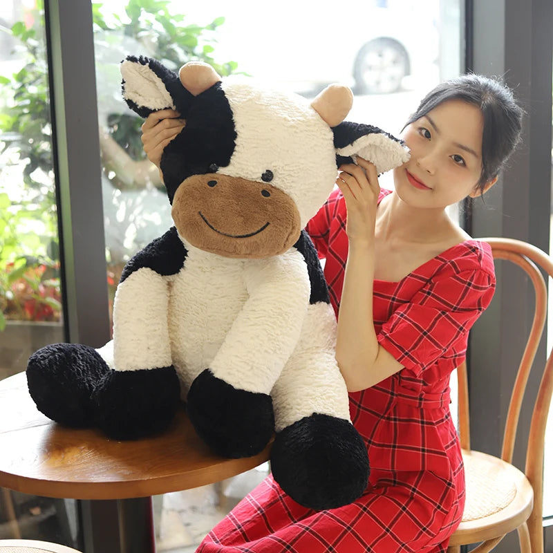 Lusy Store LLC Sitting Milk Cow Year Plush Toys Lifelike Stuffed Animal Doll Cute Appease Cattle For Children Kids Christmas Gift Plush