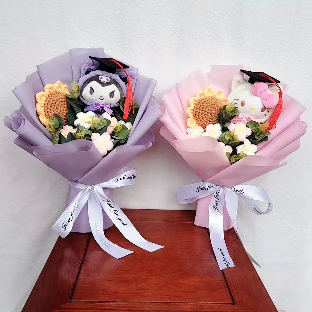 Lusy Store LLC Graduation Bouquet Hello Kitty Kuromi Plush Doll Toy Woman Valentine's Day Gift Bouquet