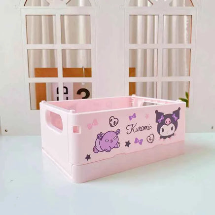 Sanrio Kawaii Hello Kitty My Melody Kuromi Cinnamoroll Desktop Storage Box Foldable Stackable Cosmetic Organizer Desktop Storage