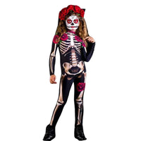 Girls Ghost Bride Gothic Rose Skeleton Scary Halloween Cosplay Costume Dress Role Play Carnival Children Party Outfit 1 PCS Set A