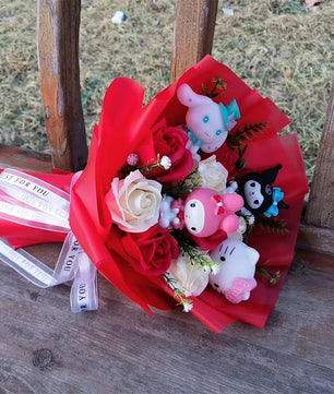 Lusy Store LLC Kuromi My Melody Cinnamoroll Hello Kitty Soap Flower Cartoon Plush Bouquet Valentine's Day Christmas Graduation Gift Bouquet