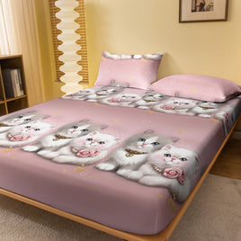 Lusy Store 1 Piece of Lovers Cute Cat Pattern Frosted Bedsheet, Bedroom Printed Bedspread, Bedding (Excluding Pillowcases) 