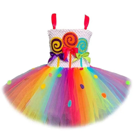 Baby Girls Rainbow Candy Tutu Dress Lollipop Halloween Costumes for Kids Girl Candyland Party Princess Dresses Birthday Outfits Only Dress