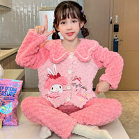 Sanrio Pajamas Kuromi Anime Children Comfortable Coral Cartoon Cute Warm Casual Home Clothing K