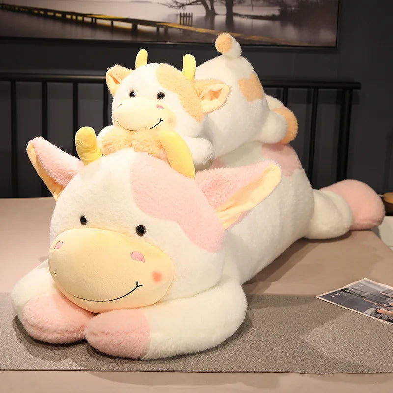 Lusy Store LLC Lovely Milk Cow Plush Toys Cartoon Stuffed Animal Cattle Dolls Sleeping Pillow Gifts Plush