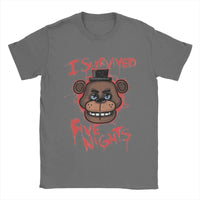 Five Nights T-Shirts for Men At Freddys Novelty Pure Cotton Tee Shirt Round Collar Short Sleeve Plus Size Clothes Dark Grey