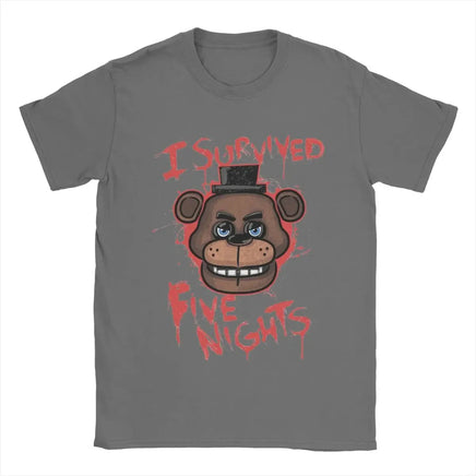 Five Nights T-Shirts for Men At Freddys Novelty Pure Cotton Tee Shirt Round Collar Short Sleeve Plus Size Clothes Dark Grey
