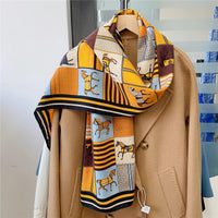 160x33CM Luxury Winter Silk Cashmere Scarf Women Animals Print Manual Hand Rolled Shawl Warm Long Scarves Wraps Pashmina Bandana Lusy Store