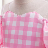 Movie Pink Party Cospaly Costume for Girl Bow Plaid Princess Ball Gown Role Up Birthday Dresses for Girls Tutu Halloween Costume