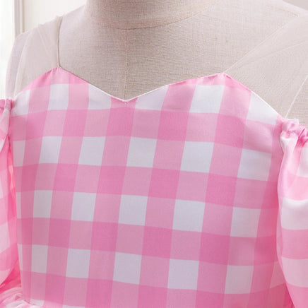 Movie Pink Party Cospaly Costume for Girl Bow Plaid Princess Ball Gown Role Up Birthday Dresses for Girls Tutu Halloween Costume