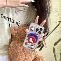 Cute Sanrio Hello Kitty Magnetic Wallet Bracket Magsafe Wireless Charge Phone Case For iPhone 16 15 14 13 12 11 Pro Max Cover