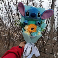 Lusy Store LLC Lilo &amp; Stitch Plush Bouquet With Sunflower Soap Rose Flower Gift Bouquet