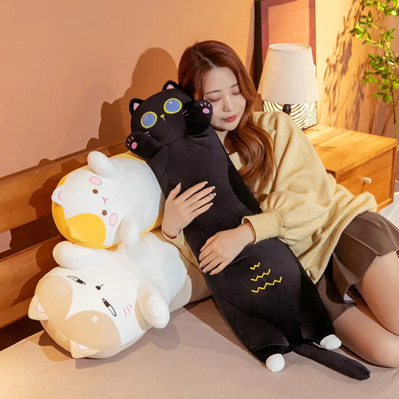 Lusy Store LLC Long Giant Cats Plush Toy Cylidrical Animal Bolster Pillow Cat Stuffed Plushie Children Sleeping Friend Gift Plush