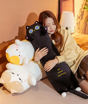 Lusy Store LLC Long Giant Cats Plush Toy Cylidrical Animal Bolster Pillow Cat Stuffed Plushie Children Sleeping Friend Gift Plush