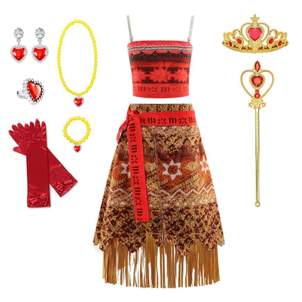 Girl Costume for Girls Moana Dress Kids Princess Dress with Necklace Halloween Costumes Party Baby Children Vaiana Outfit 5