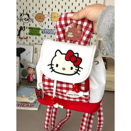 Bag Hello Kitty Handheld Drawstring Style Red Checks Cartoon Backpack Fashion Delicate Versatile Trend Backpack Cute