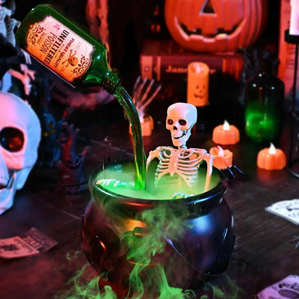 Halloween WitchCauldron with LED Light & Fog Mist Maker Skeleton Decor for Spooky Hocus Pocus Party, Home, Halloween Party green