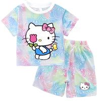 Hello Kitty Sets Summer Breathable Soft Children Clothes Baby Girls Cute Cartoon Short Sleeve Thin Two Piece Suit Gift KT1223Y-KT906K