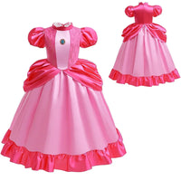 Girls Pink Barbie Princess Dress Movie Role Playing Costume With Belt Plaid Sling Dress Halloween Birthday Outfit Dress Up 2-10T Peach Dress