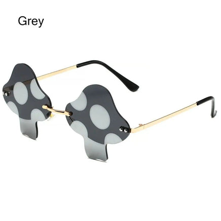 Mushroom Shape Sunglasses Irregular Rimless Sun Glasses Retro Trendy Fun Sunglasses for Women Men Halloween Decorations Party Fa Grey WHITE