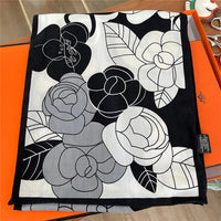 POBING 30% Silk 70%Cashmere Scarf Women Hand Rolled Luxury Printed Long Scarves Wraps Bandana Big Shawls Hijabs Female Foulards Lusy Store