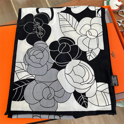POBING 30% Silk 70%Cashmere Scarf Women Hand Rolled Luxury Printed Long Scarves Wraps Bandana Big Shawls Hijabs Female Foulards Lusy Store