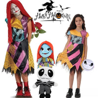 2024 halloween Costumes Kids Girls Cosplay Clothing The Nightmare Before Christmas Children Princess Sally With Bag Suit 2-10T