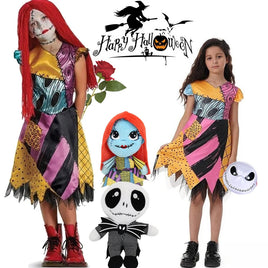 2024 halloween Costumes Kids Girls Cosplay Clothing The Nightmare Before Christmas Children Princess Sally With Bag Suit 2-10T