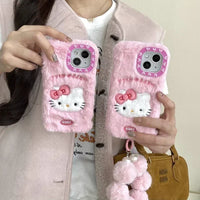Cute Sanrio Hello Kitty Furry Plush Phone Case for iPhone 16 15 14 13 12 Pro Max