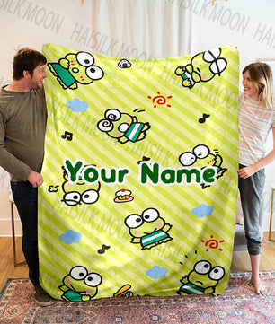 1PC Custom Name Personalized Blanket Sanrio Keroppi Print Adult Children Warm Blankets and Comfortable Blanket Christmas Gifts Lusy Store