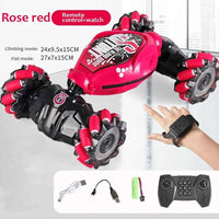 4WD 1:16 Stunt RC Car With LED Light Gesture Induction Deformation Twist Climbing Radio Controlled Car Electronic Toys for Kids Red-No lighting