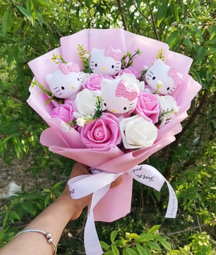 Hello Kitty Cartoon Plush Bouquet Artificial Rose Flowers Home Wedding Decoration Valentine Day Gift