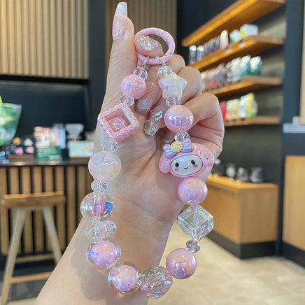 Sanrio Phone Case Short Hanging Chain Hello Kitty Cinnamoroll Kuromi Wrist Pendant Beaded Ccd Camera Chain Mobile Phone Chains 3