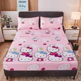 Hello Kitty Fitted Sheets Mattress Protector Anti-slip Fitted Sheets Kawaii Girl Bedding Hello Kitty