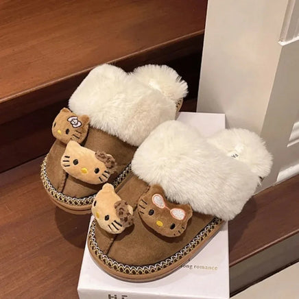 Winter Sanrio Hello Kitty Plush Slippers Cute Cartoon Fuzzy Warm Comfy Women Home Shoe Kawaii Y2K Outdoor Antiskid Flat Slippers Lusy Store