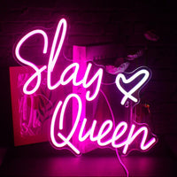 Lusy Store LLC Slay Queen Neon Sign Pink White LED for Wall Decor Bedroom Girl Aesthetic Room Dorm Decor Party Gifts Neon Sign