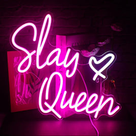 Lusy Store LLC Slay Queen Neon Sign Pink White LED for Wall Decor Bedroom Girl Aesthetic Room Dorm Decor Party Gifts Neon Sign