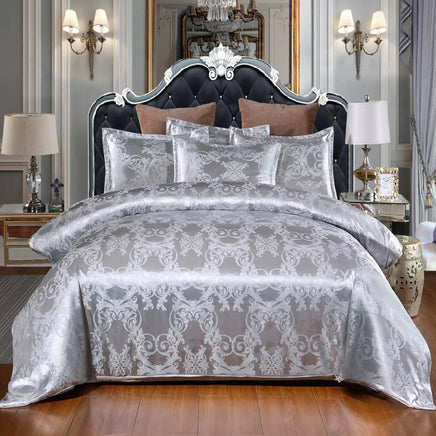 Satin Duvet Cover  Size, Floral Jacquard Satin Duvet Cover Set 3 Piece Luxury Silk Like Bedding Comforter Cover Set Lusy Store