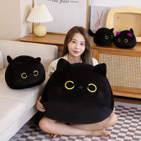 Lusy Store LLC Big Size Plush Cat Pillow Round Black Cat Bed Cushion Sleeping Toys Stuffed Soft Animal Dolls Kids Birthday Gift Plush